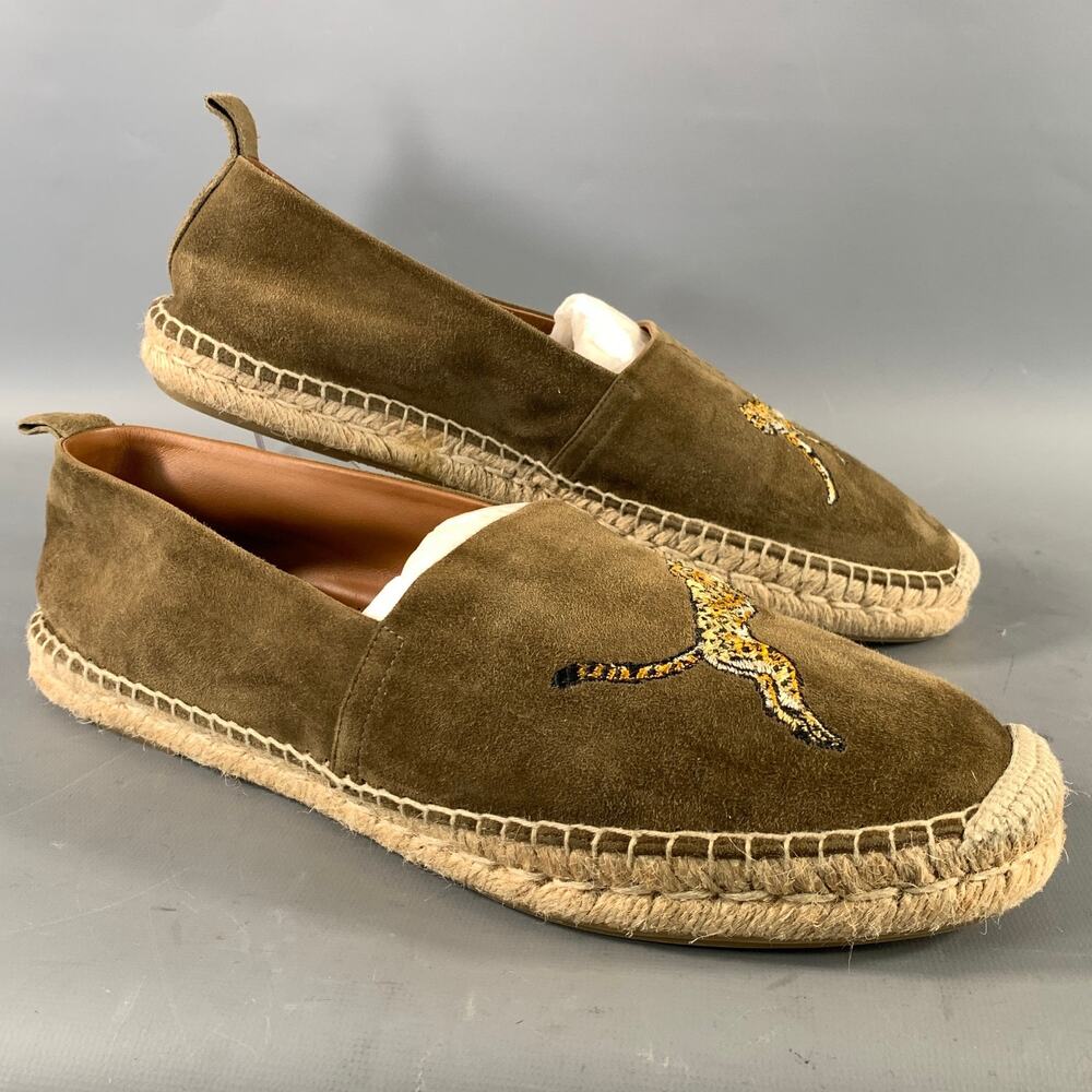 RALPH LAUREN Size 9.5 Green Tan Cheetah Suede Espadrille Loafers